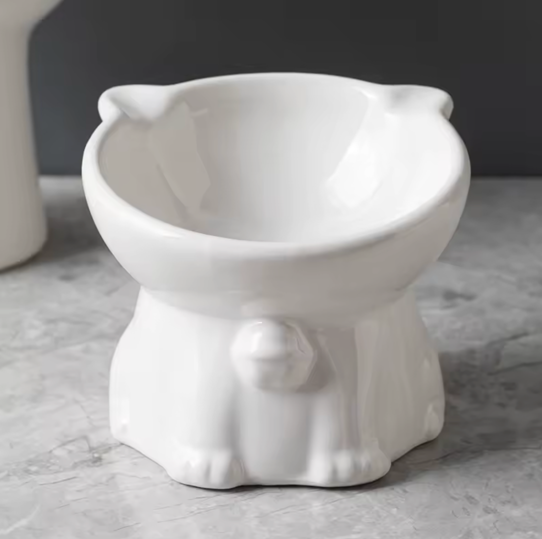 Cute Ceramic Elevated Pet Bowl | Raised Cat & Small Dog Food Bowl | Whisker-Friendly Feeding Dish