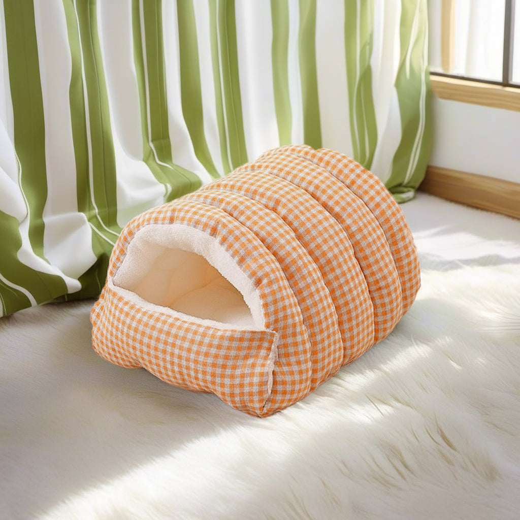 Cozy Plush Cave Pet Bed – Warm Hooded Cat & Small Dog Sleeping Nest