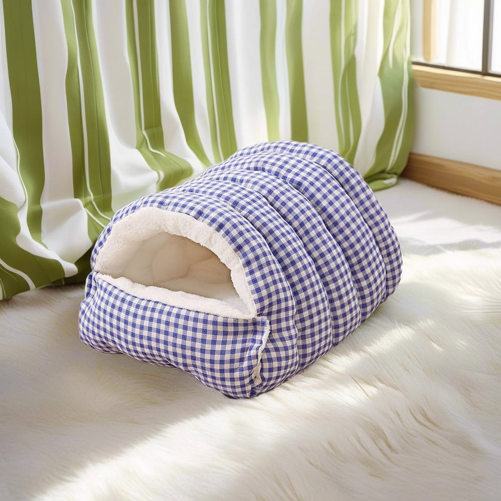 Cozy Plush Cave Pet Bed – Warm Hooded Cat & Small Dog Sleeping Nest