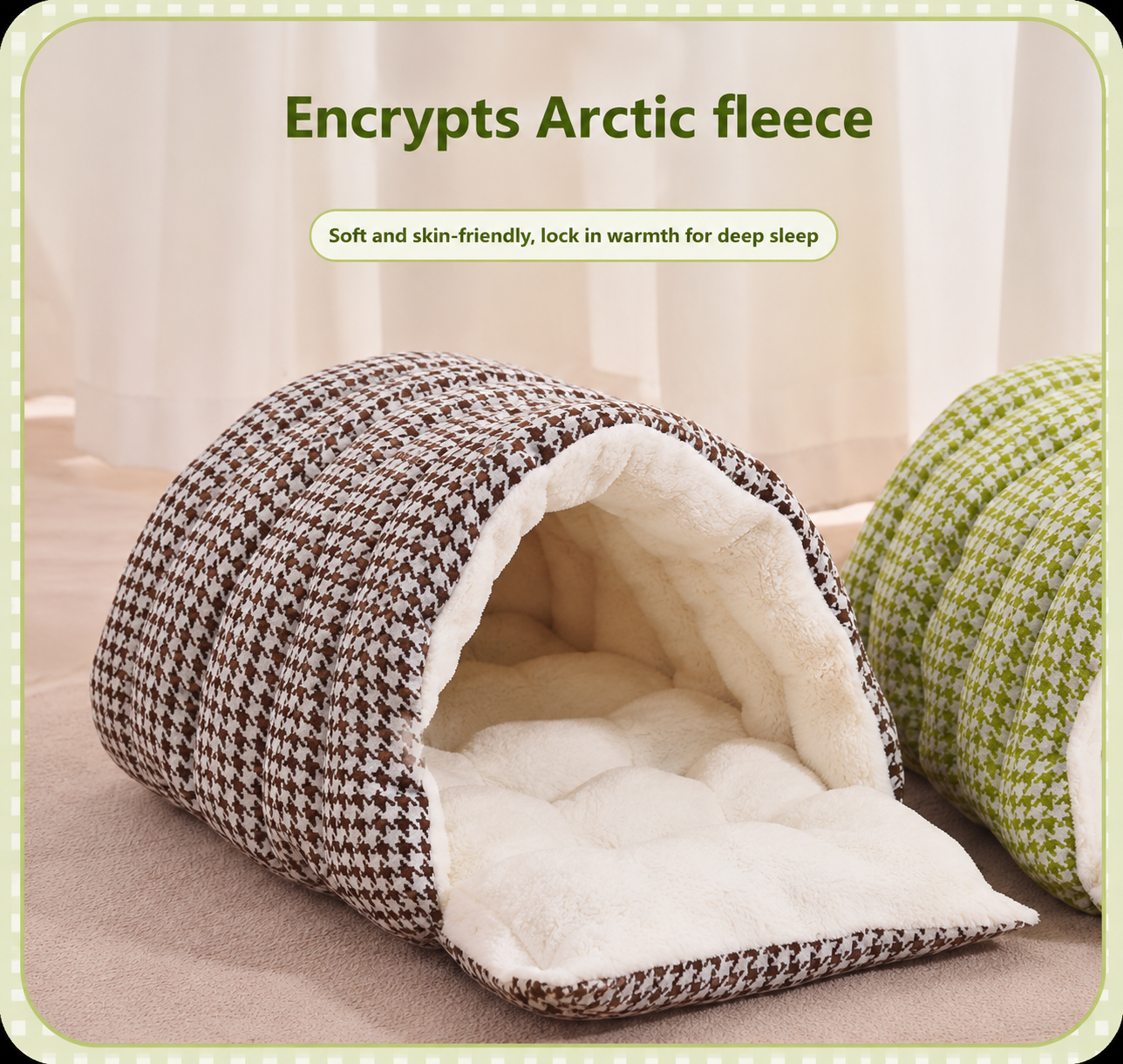 Cozy Plush Cave Pet Bed – Warm Hooded Cat & Small Dog Sleeping Nest