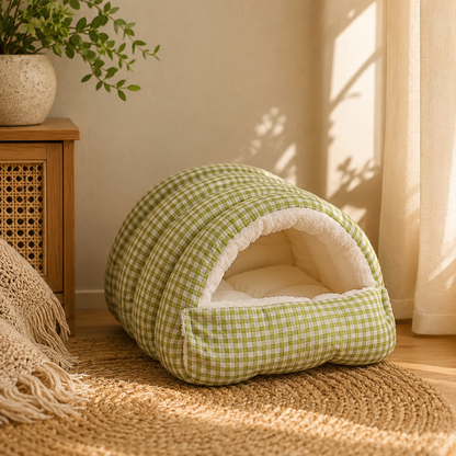 Cozy Plush Cave Pet Bed – Warm Hooded Cat & Small Dog Sleeping Nest