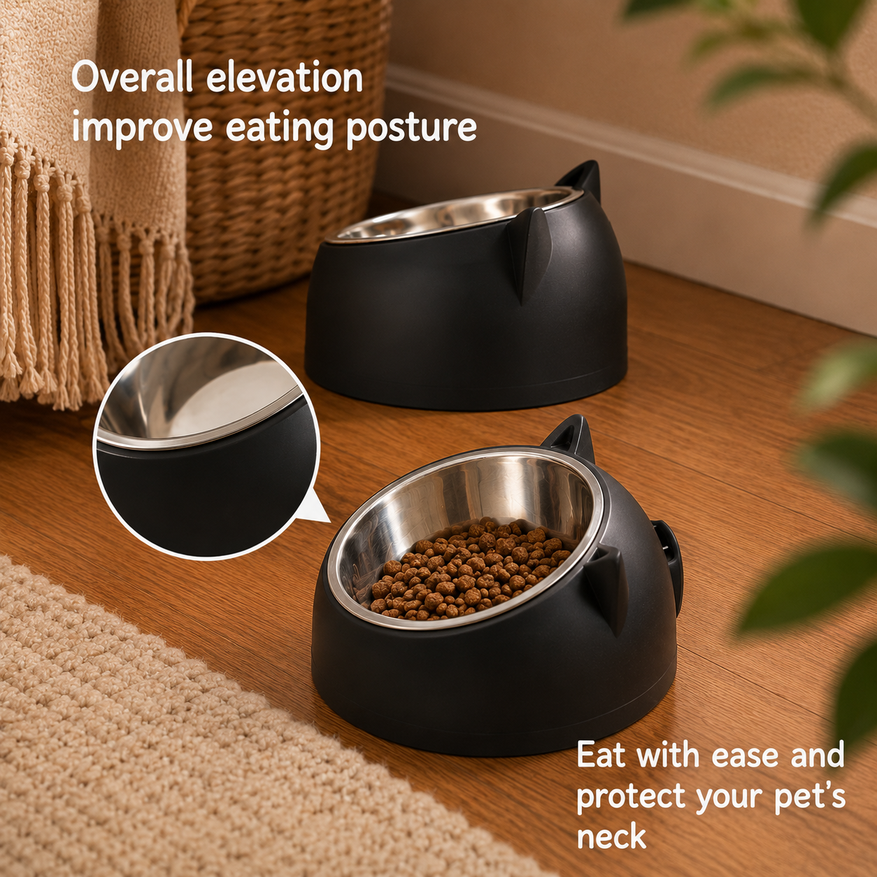 Elevated Cat & Small Dog Bowl – 15° Tilted Stainless Steel Pet Food & Water Bowl