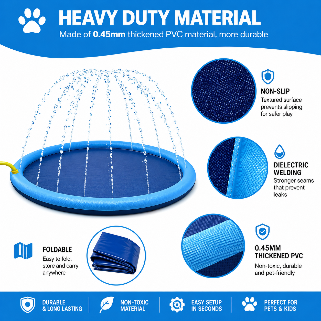 Sprinkler Dog Splash Pad – Foldable Outdoor Cooling Water Play Mat for Dogs