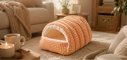 Cozy Plush Cave Pet Bed – Warm Hooded Cat & Small Dog Sleeping Nest