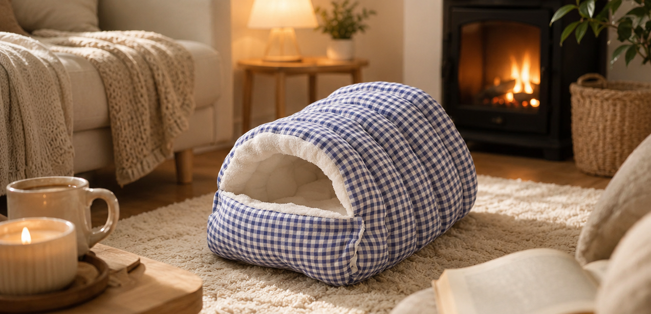 Cozy Plush Cave Pet Bed – Warm Hooded Cat & Small Dog Sleeping Nest