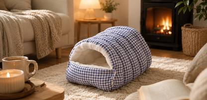 Cozy Plush Cave Pet Bed – Warm Hooded Cat & Small Dog Sleeping Nest