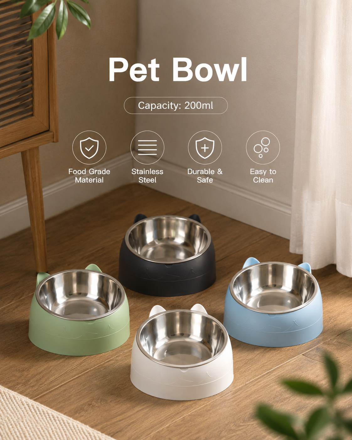 Elevated Cat & Small Dog Bowl – 15° Tilted Stainless Steel Pet Food & Water Bowl
