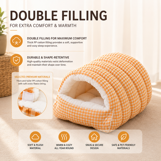 Cozy Plush Cave Pet Bed – Warm Hooded Cat & Small Dog Sleeping Nest