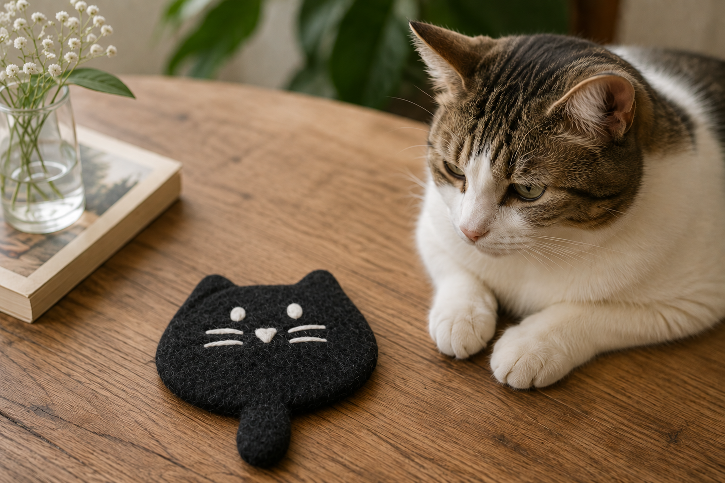 Felt Cat Coasters – Cute Wool Drink Coasters | Set of 5 Cat-Themed Table Protectors