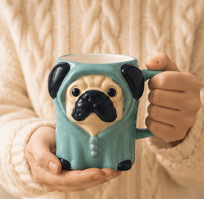 Cute Animal Ceramic Mug Set – 3D Embossed Coffee Cups (Set of 2).