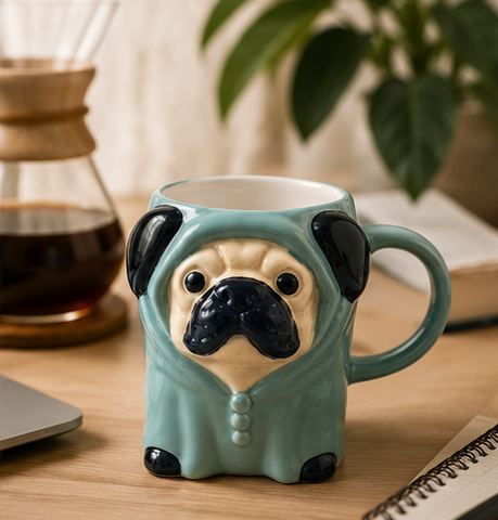 Cute Animal Ceramic Mug Set – 3D Embossed Coffee Cups (Set of 2).