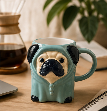 Cute Animal Ceramic Mug Set – 3D Embossed Coffee Cups (Set of 2).