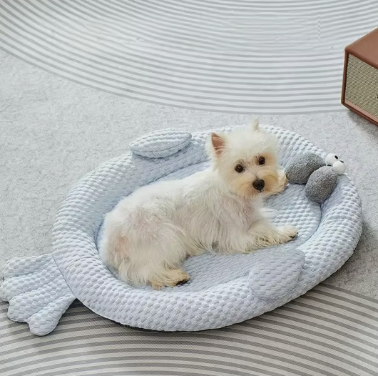 Cooling Plush Pet Bed – Breathable Washable Summer Dog & Cat Sleeping Mat with Non-Slip Base