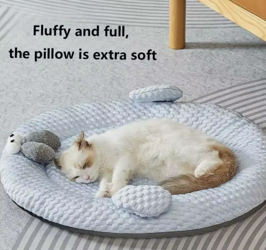 Cooling Plush Pet Bed – Breathable Washable Summer Dog & Cat Sleeping Mat with Non-Slip Base