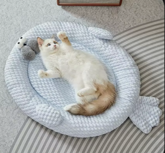 Cooling Plush Pet Bed – Breathable Washable Summer Dog & Cat Sleeping Mat with Non-Slip Base