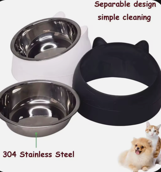 Elevated Cat & Small Dog Bowl – 15° Tilted Stainless Steel Pet Food & Water Bowl