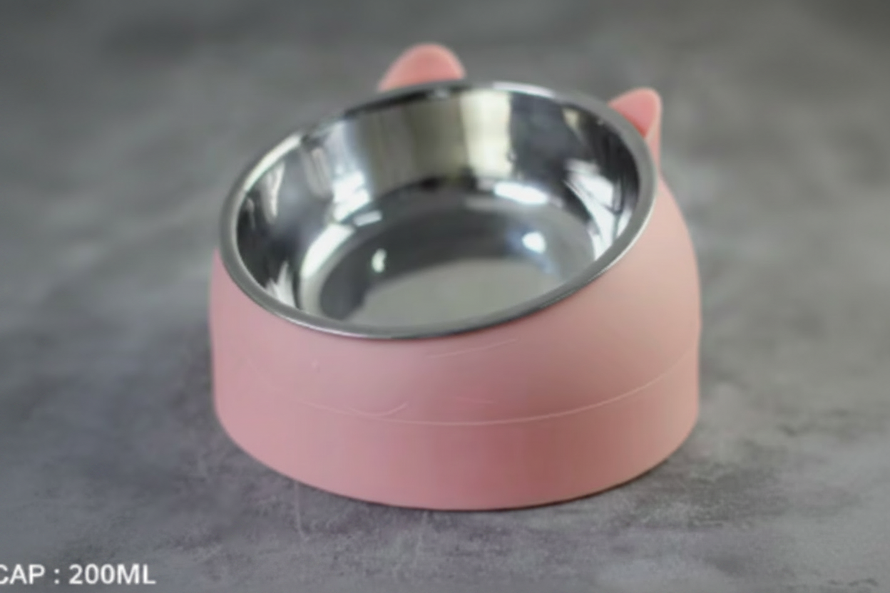 Elevated Cat & Small Dog Bowl – 15° Tilted Stainless Steel Pet Food & Water Bowl