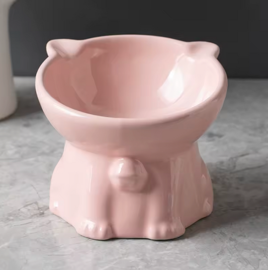 Cute Ceramic Elevated Pet Bowl | Raised Cat & Small Dog Food Bowl | Whisker-Friendly Feeding Dish