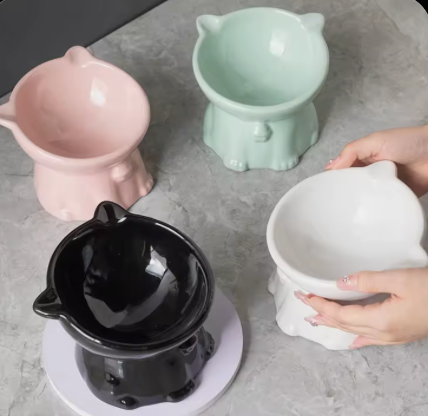 Cute Ceramic Elevated Pet Bowl | Raised Cat & Small Dog Food Bowl | Whisker-Friendly Feeding Dish
