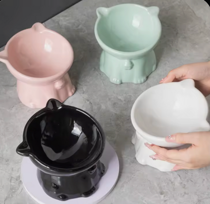 Cute Ceramic Elevated Pet Bowl | Raised Cat & Small Dog Food Bowl | Whisker-Friendly Feeding Dish