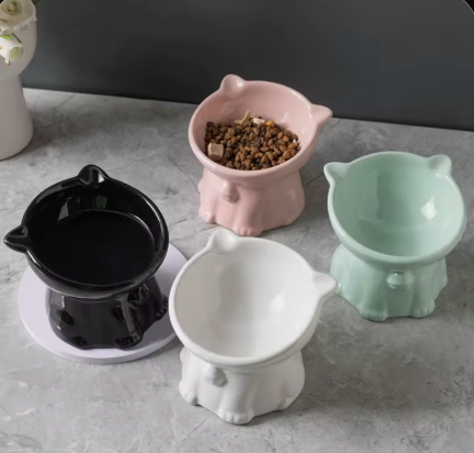 Cute Ceramic Elevated Pet Bowl | Raised Cat & Small Dog Food Bowl | Whisker-Friendly Feeding Dish