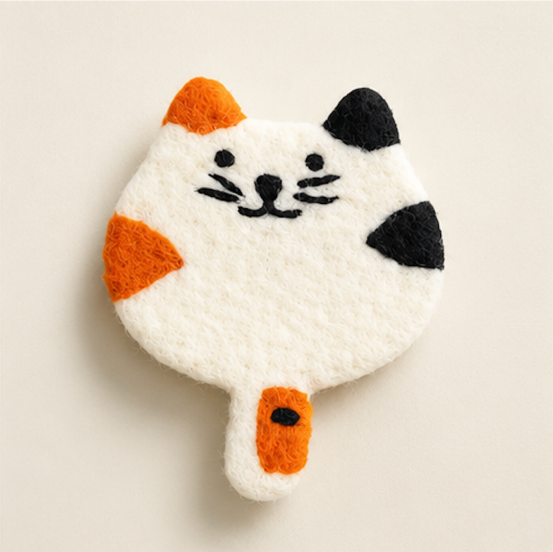 Felt Cat Coasters – Cute Wool Drink Coasters | Set of 5 Cat-Themed Table Protectors