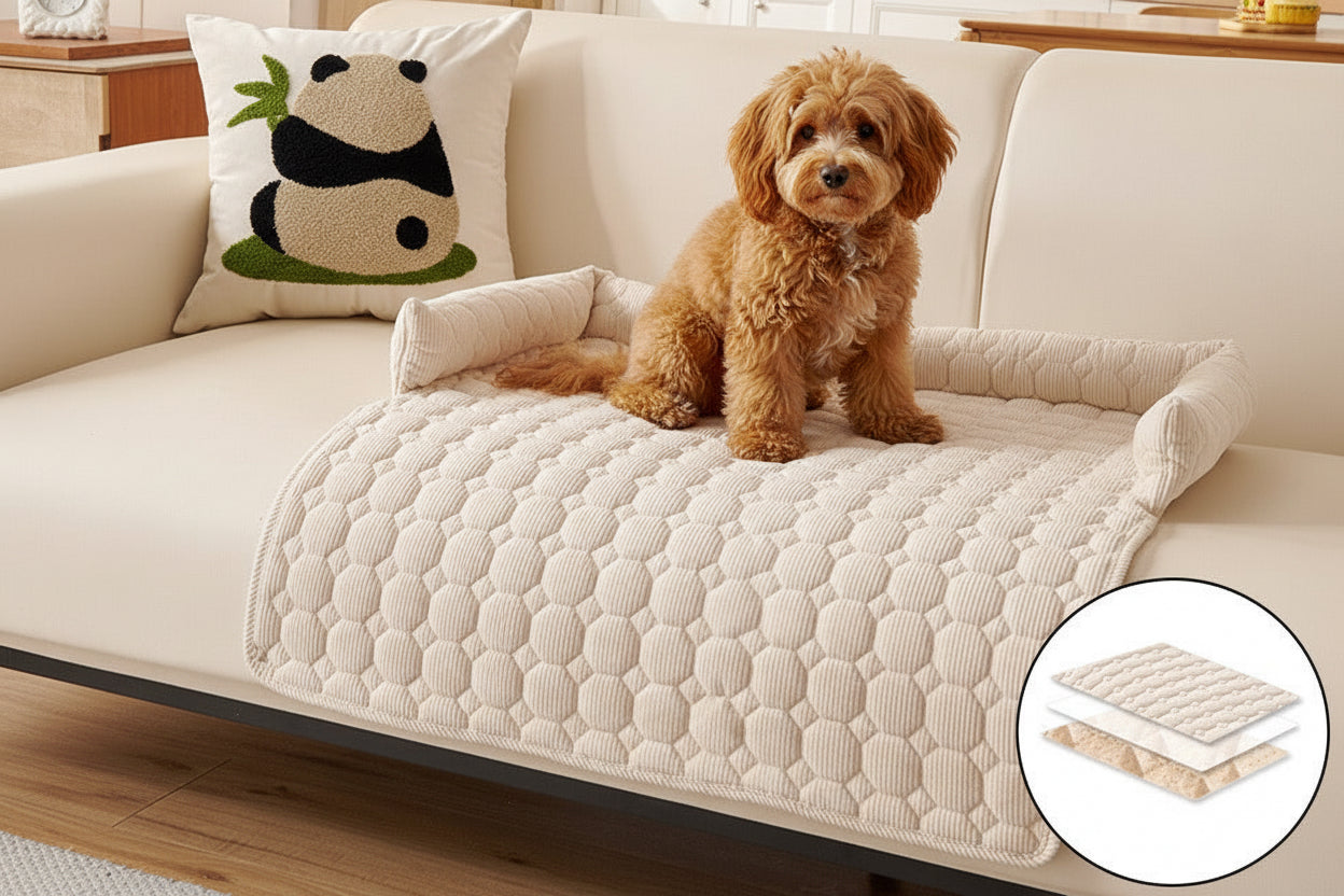 Waterproof Quilted Pet Sofa Cover – Non-Slip Dog & Cat Couch Protector with Bolster Sides