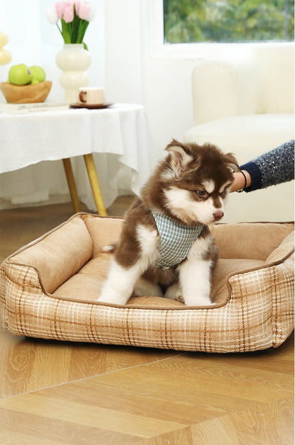 Cozy Washable Pet Bed for Dogs & Cats – Plush Orthopedic Cushion with Raised Bolster Sides